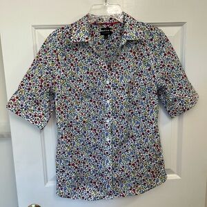 Talbots White and Red Casual Button Down Shirt